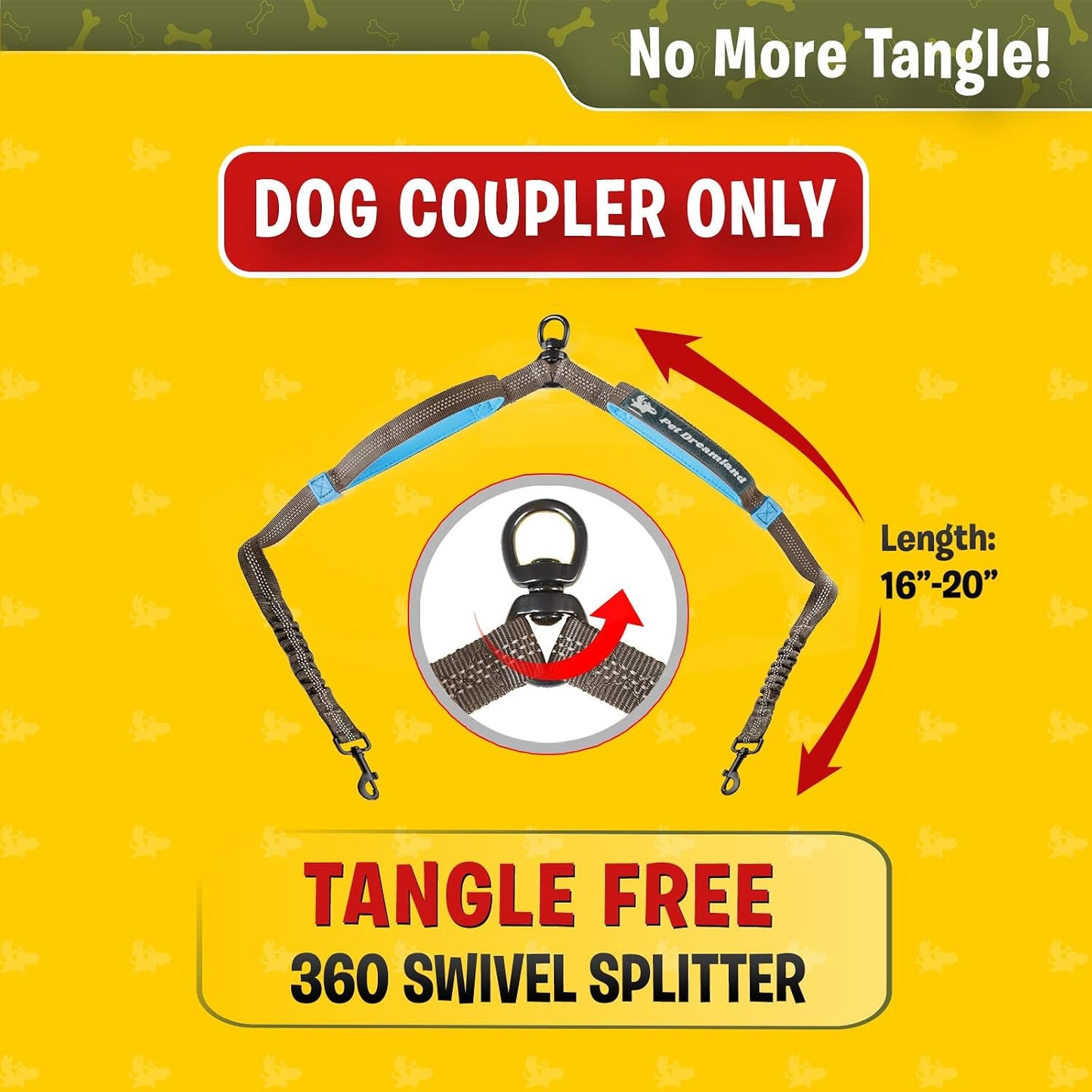 Exquisite Leash Coupler for Two Large Dogs with Tangle-Free Swivel. Dual Dog Attachment, Smooth Walks Guaranteed. You Will Absolutely Love This Amazing Gear for 2 Dogs (Grey & Blue)