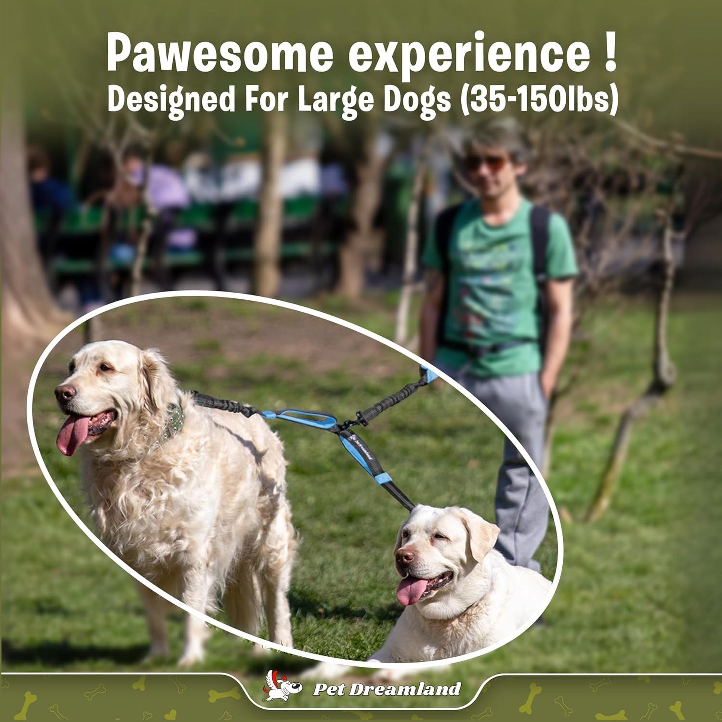 Exquisite Leash Coupler for Two Large Dogs with Tangle-Free Swivel. Dual Dog Attachment, Smooth Walks Guaranteed. You Will Absolutely Love This Amazing Gear for 2 Dogs (Grey & Blue)