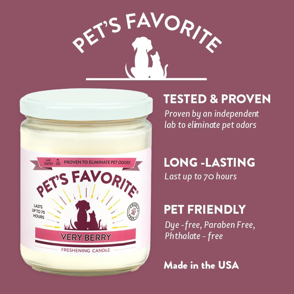 Pet Odor Candle, Clean Burning, Long Lasting Scented Candles with a Natural Fiber Wick and 70 Hour Burn Time, Very Berry