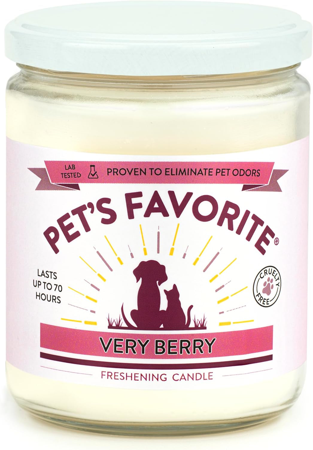 Pet Odor Candle, Clean Burning, Long Lasting Scented Candles with a Natural Fiber Wick and 70 Hour Burn Time, Very Berry