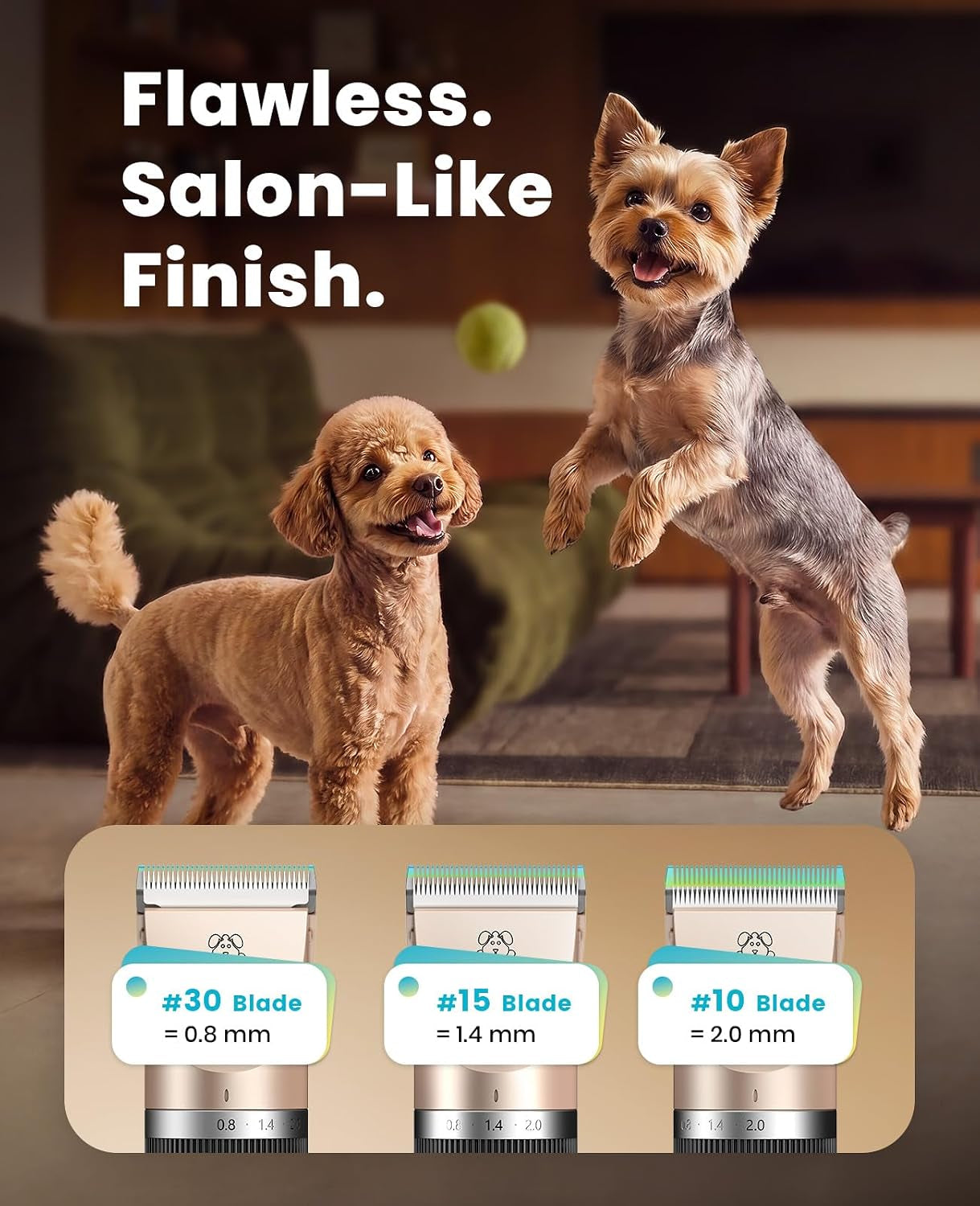 Dog Clippers Low Noise, 2-Speed Quiet Dog Grooming Kit Rechargeable Cordless Pet Hair Clipper Trimmer Shaver for Small and Large Dogs Cats Animals (Gold)