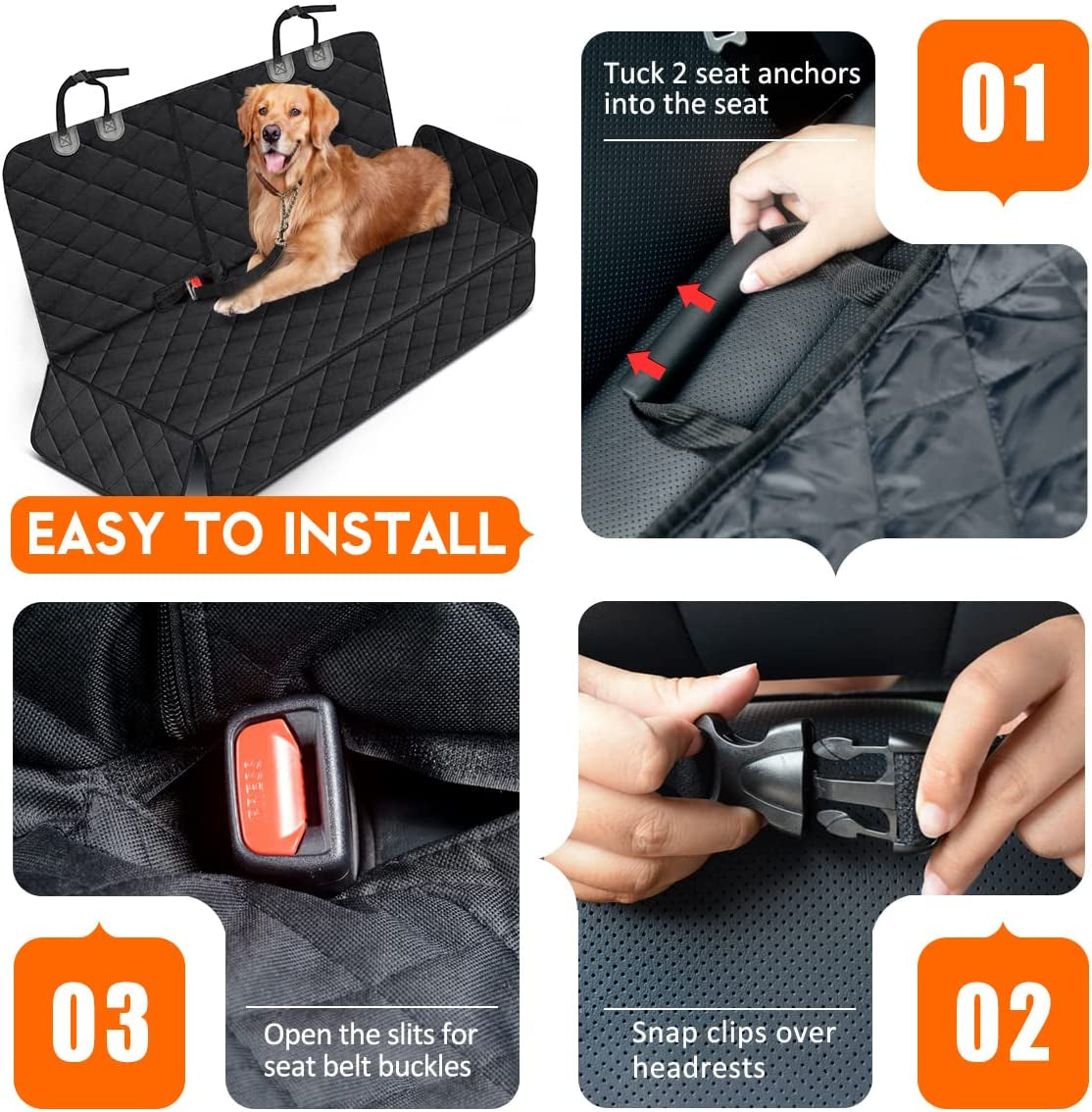 Dog Car Seat Cover, Back Seat Cover for Dogs Pet Car Seat Protector Waterproof Rear Seat Cover Durable Car Seat Cover, Fits Middle Armrest for Most Cars Suvs Trucks (53” Width)- Black