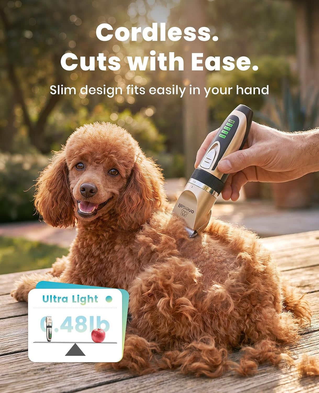 Dog Clippers Low Noise, 2-Speed Quiet Dog Grooming Kit Rechargeable Cordless Pet Hair Clipper Trimmer Shaver for Small and Large Dogs Cats Animals (Gold)